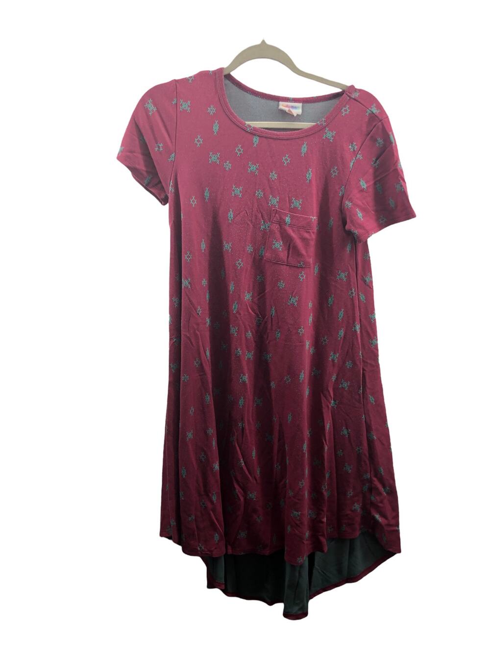 Lularoe Burgundy Blue Aztec Print Mini T-Shirt Dress Women's Size XS